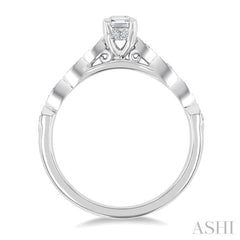 3/8 Ctw Marquise Mount Shank Round Cut Diamond Engagement Ring With 1/3 Ct Oval Cut Diamond Center Stone in 14K White Gold