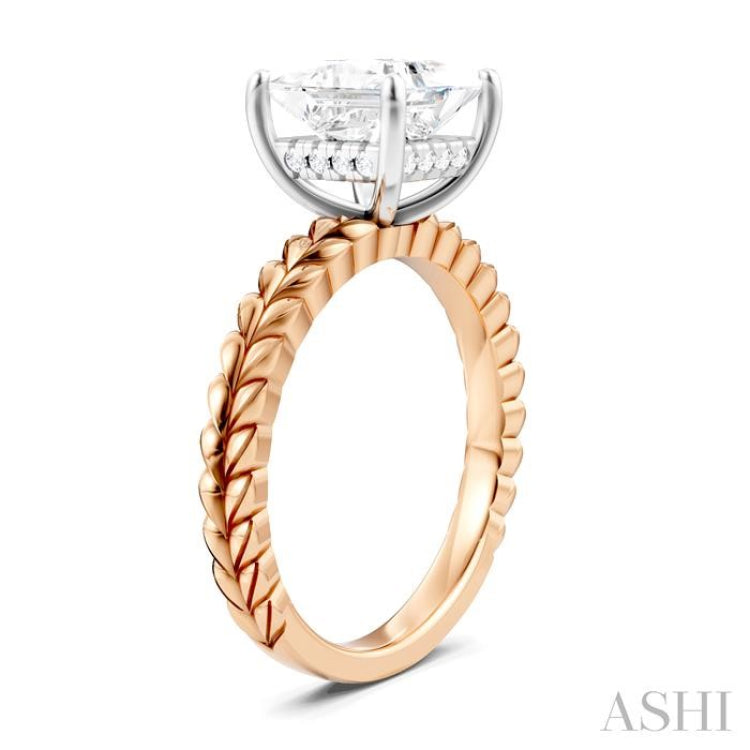 1/10 Ctw Princess Shape Round Cut Diamond Semi-Mount Engagement Ring in 14K Rose and White Gold