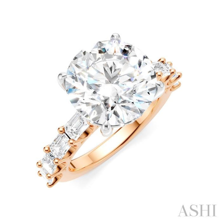 1 1/3 Ctw Round Shape Emerald and Round Cut Diamond Semi-Mount Engagement Ring in 14K Rose and White Gold