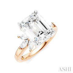 5/8 Ctw Emerald Shape Marquise and Round Cut Diamond Semi-Mount Engagement Ring in 14K Rose and White Gold