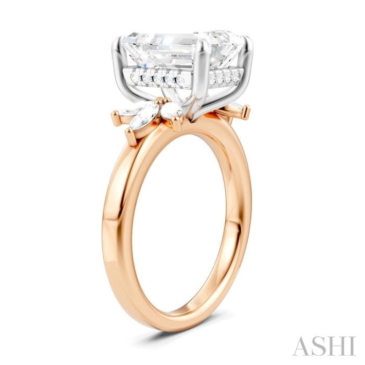 5/8 Ctw Emerald Shape Marquise and Round Cut Diamond Semi-Mount Engagement Ring in 14K Rose and White Gold