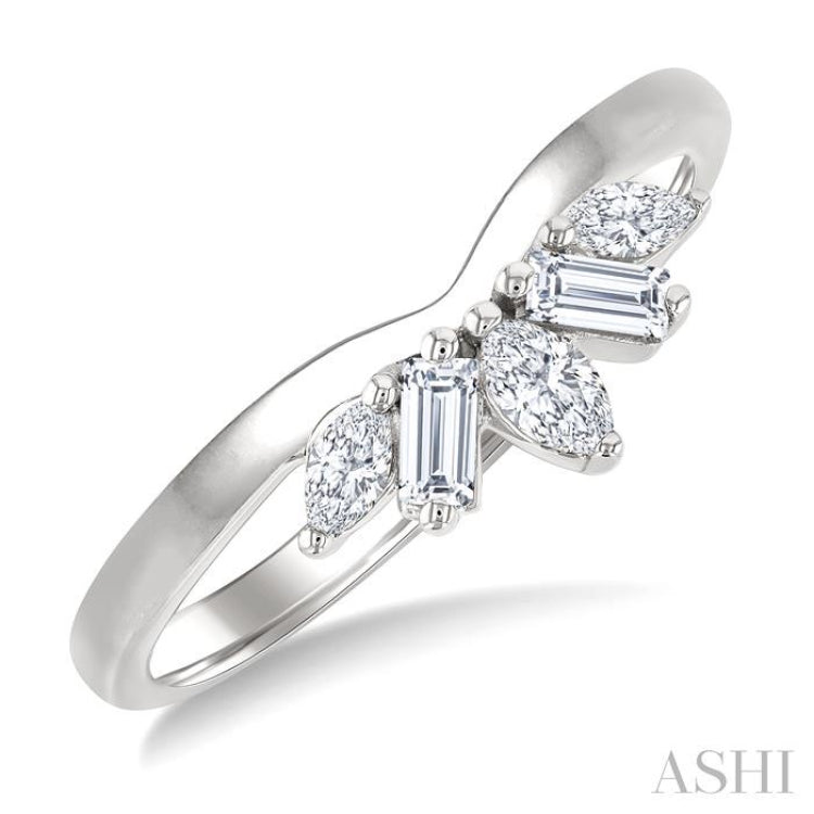 1/3 Ctw Chevron Marquise and Baguette Cut Diamond Fashion Ring in 14K White Gold