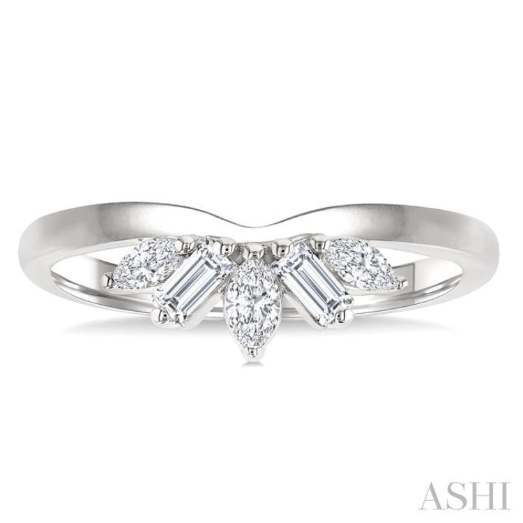 1/3 Ctw Chevron Marquise and Baguette Cut Diamond Fashion Ring in 14K White Gold