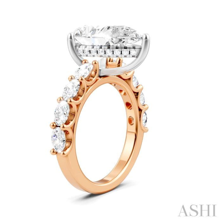 1 1/3 Ctw Pear Shape Oval and Round Cut Diamond Semi-Mount Engagement Ring in 14K Rose and White Gold