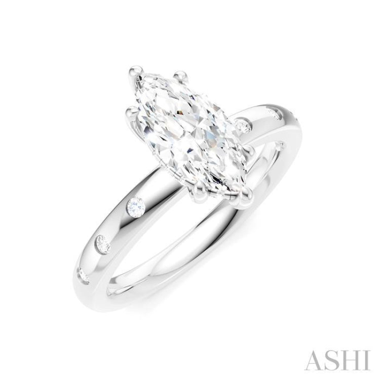 1/6 Ctw Akari Marquise Shape Round Cut Diamond Semi-Mount Engagement Ring in 14K White Gold