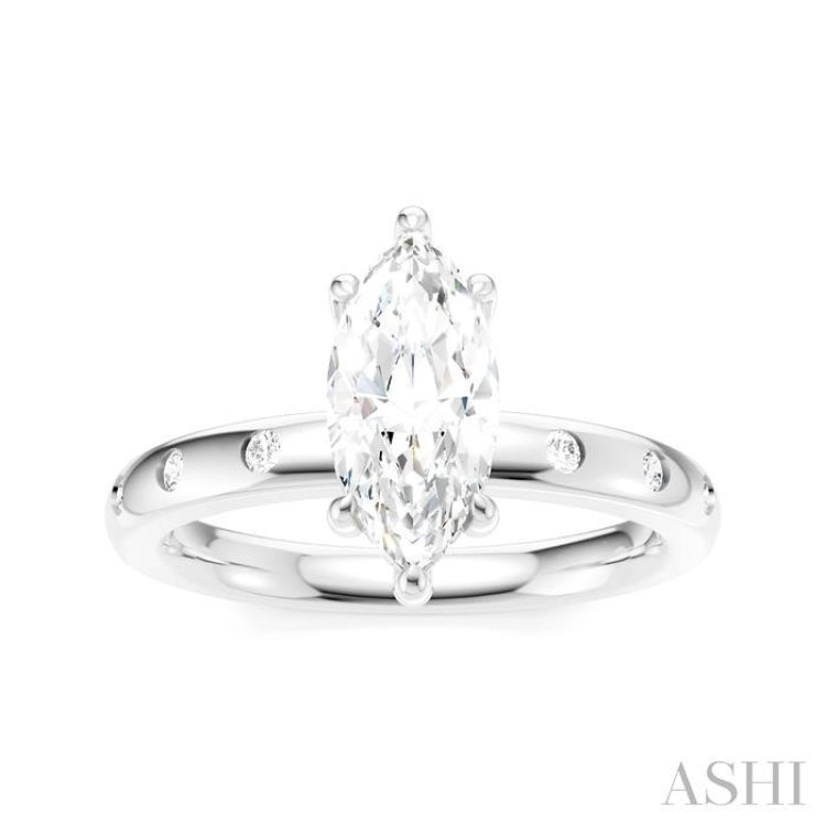 1/6 Ctw Akari Marquise Shape Round Cut Diamond Semi-Mount Engagement Ring in 14K White Gold