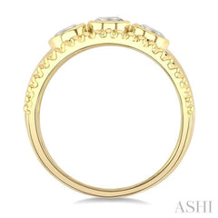 3/4 Ctw 3-Stone Bezel Set Round Cut Diamond Bead Bijoux Fashion Ring in 14K Yellow Gold
