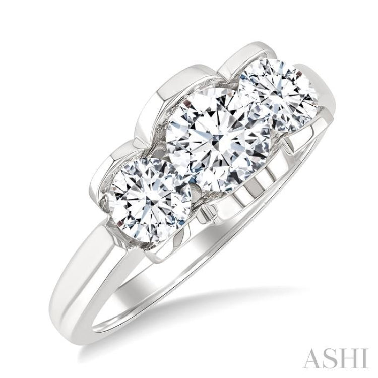 1 1/2 Ctw 3-Stone Round Cut Diamond Fashion Ring in 14K White Gold
