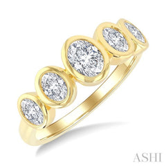 1 Ctw 5-Stone Bezel Set Oval Cut Diamond Fashion Band in 14K Yellow Gold