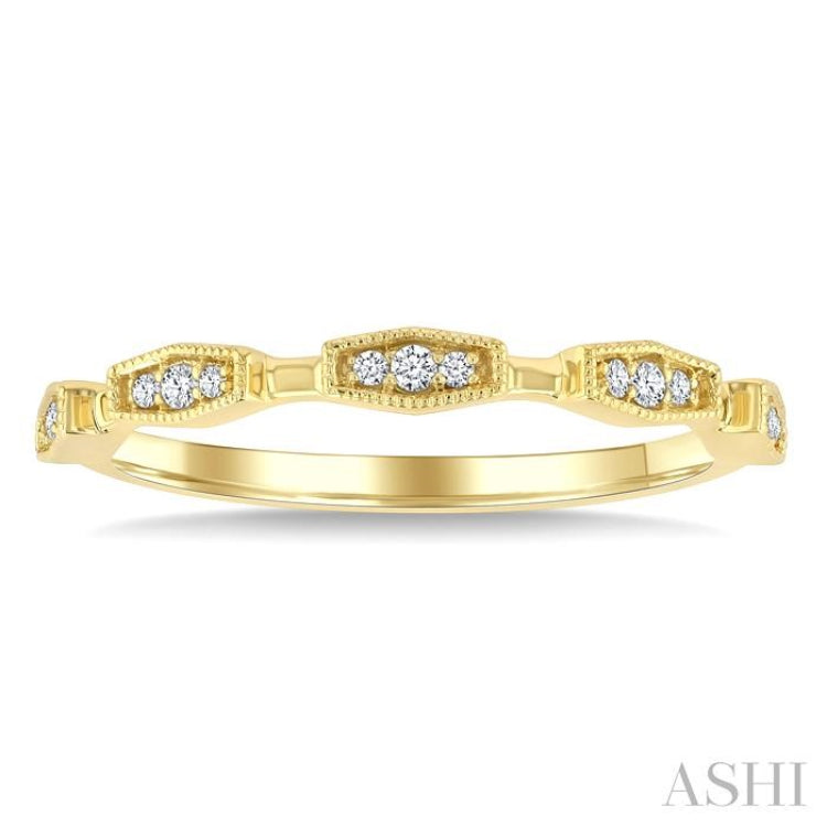 1/10 Ctw Elongated Hexagon Mount Link Round Cut Diamond Stackable Fashion Band in 10K Yellow Gold