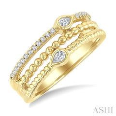 1/5 Ctw Split Three Row Pear and Round Cut Bead Bijoux Diamond Fashion Band in 10K Yellow Gold