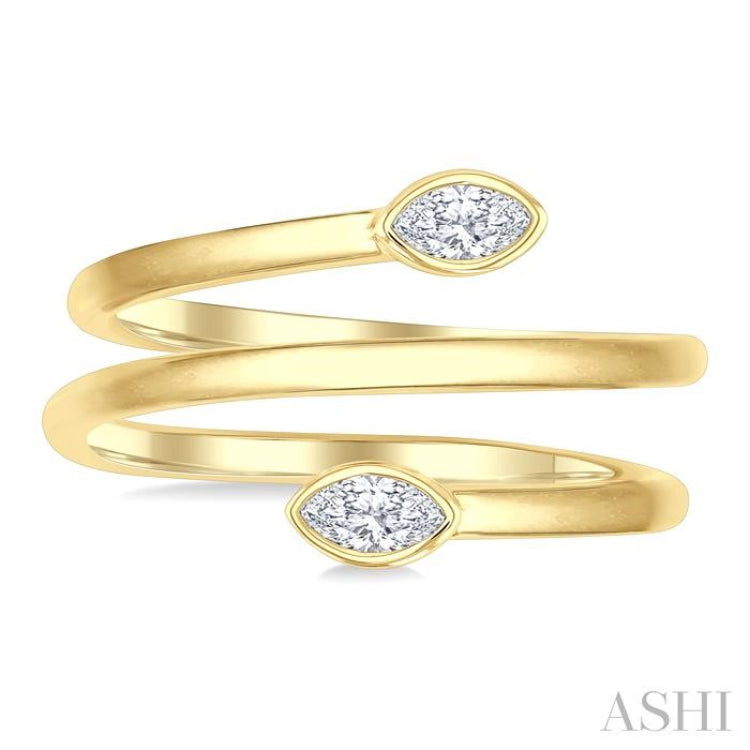 1/5 Ctw Split Double Coil Bezel Set Marquise Cut Diamond Open Fashion Ring in 14K Yellow Gold