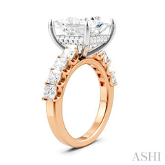 1 1/3 Ctw Princess Shape Princess and Round Cut Diamond Semi-Mount Engagement Ring in 14K Rose and White Gold