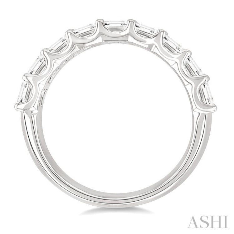 3 Ctw Triple Row Emerald Cut Diamond Fashion Wide Band in 14K White Gold