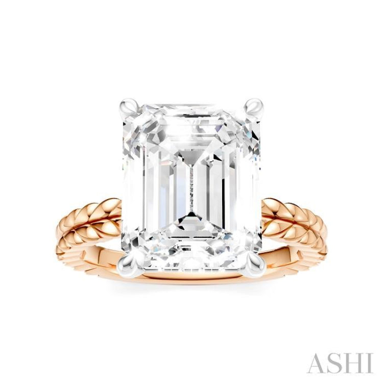 1/8 Ctw Emerald Shape Round Cut Diamond Semi-Mount Engagement Ring in 14K Rose and White Gold