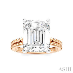 1/8 Ctw Emerald Shape Round Cut Diamond Semi-Mount Engagement Ring in 14K Rose and White Gold