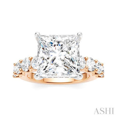 1 1/3 Ctw Princess Shape Round Cut Diamond Semi-Mount Engagement Ring in 14K Rose and White Gold