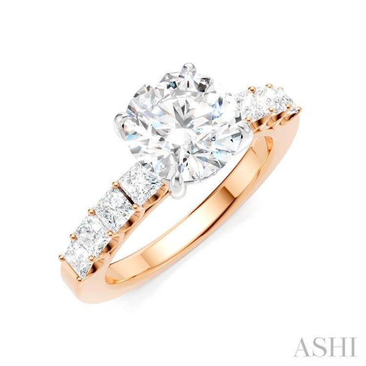 7/8 Ctw Round Shape Princess and Round Cut Diamond Semi-Mount Engagement Ring in 14K Rose and White Gold