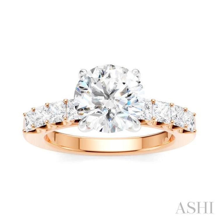 7/8 Ctw Round Shape Princess and Round Cut Diamond Semi-Mount Engagement Ring in 14K Rose and White Gold