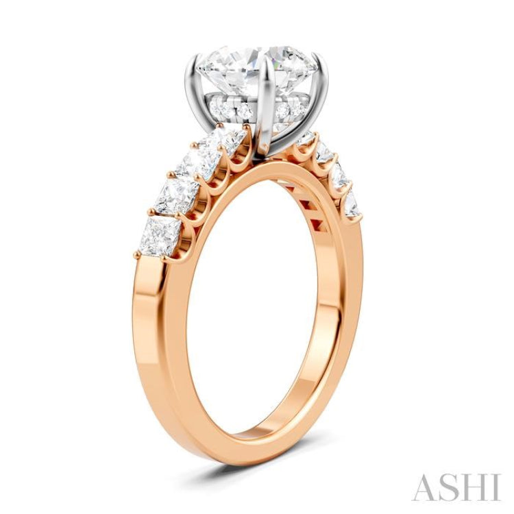 7/8 Ctw Round Shape Princess and Round Cut Diamond Semi-Mount Engagement Ring in 14K Rose and White Gold