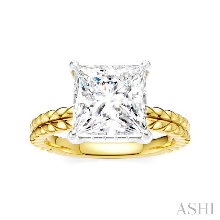 1/10 Ctw Princess Shape Round Cut Diamond Semi-Mount Engagement Ring in 14K Yellow and White Gold