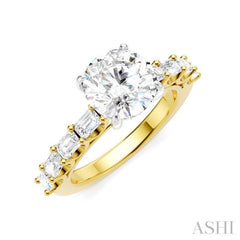 7/8 Ctw Round Shape Emerald and Round Cut Diamond Semi-Mount Engagement Ring in 14K Yellow and White Gold