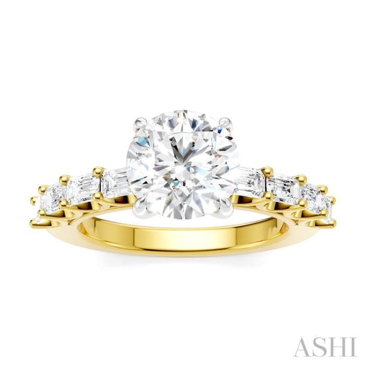 7/8 Ctw Round Shape Emerald and Round Cut Diamond Semi-Mount Engagement Ring in 14K Yellow and White Gold