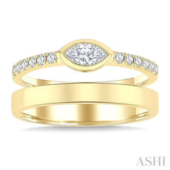1/2 Ctw Split Twin Band Marquise and Round Cut Diamond Fashion Ring in 14K Yellow Gold