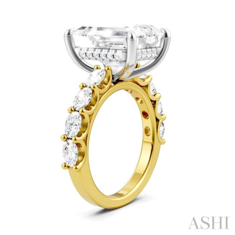 1 1/3 Ctw Emerald Shape Oval and Round Cut Diamond Semi-Mount Engagement Ring in 14K Yellow and White Gold