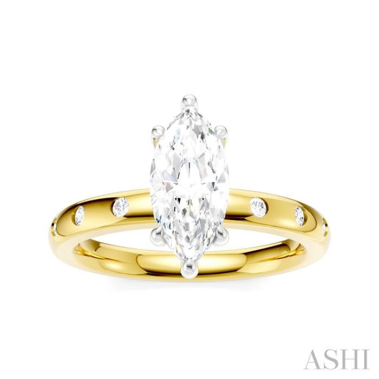 1/6 Ctw Akari Marquise Shape Round Cut Diamond Semi-Mount Engagement Ring in 14K Yellow and White Gold