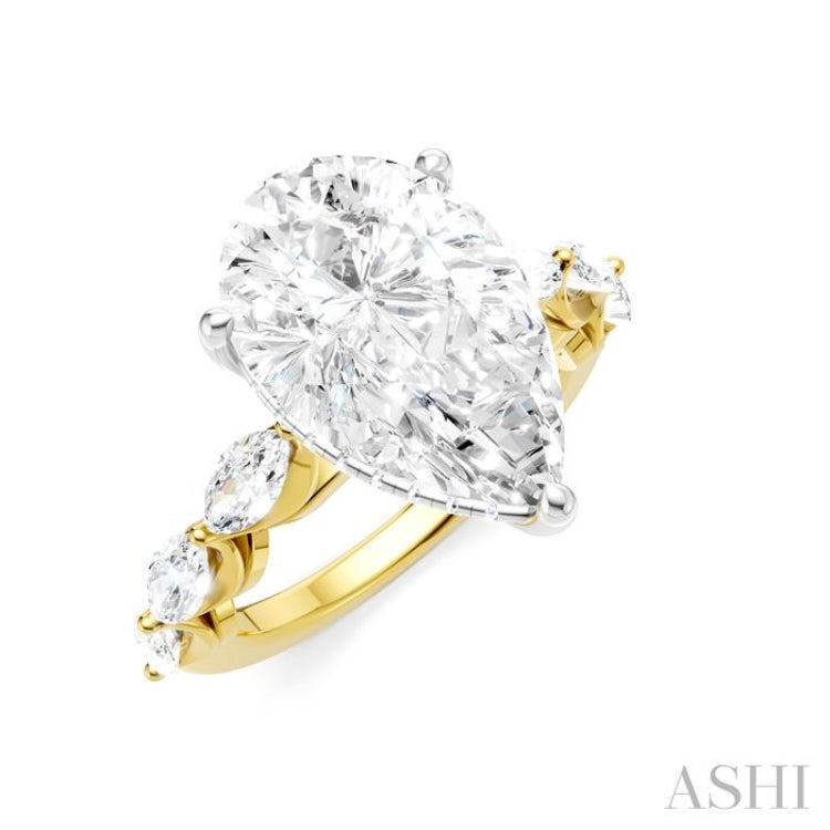 1 Ctw Pear Shape Marquise and Round Cut Diamond Semi-Mount Engagement Ring in 14K Yellow and White Gold