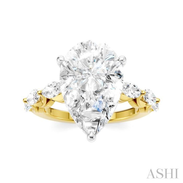 1 Ctw Pear Shape Marquise and Round Cut Diamond Semi-Mount Engagement Ring in 14K Yellow and White Gold