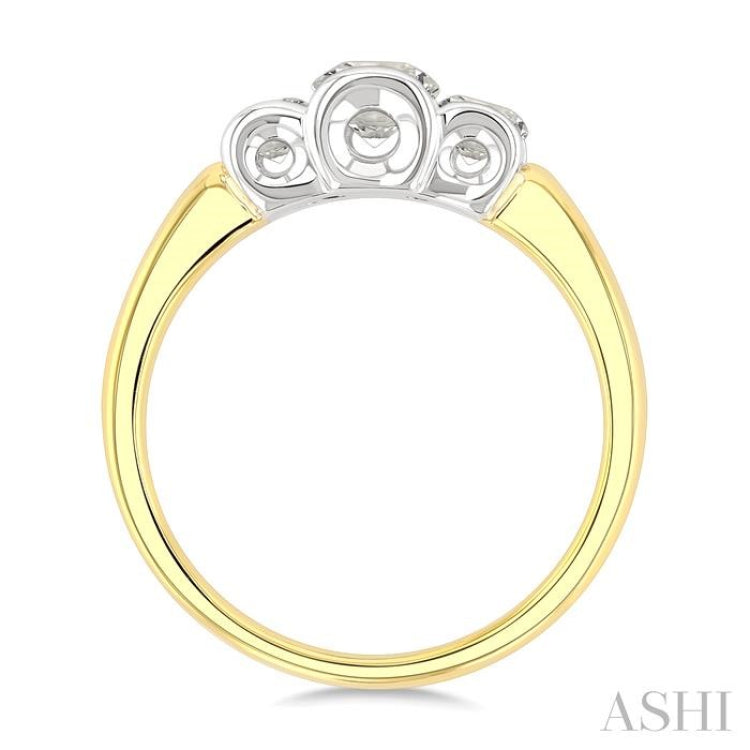 3/4 Ctw 3-Stone Round Cut Diamond Fashion Ring in 14K Yellow and White Gold