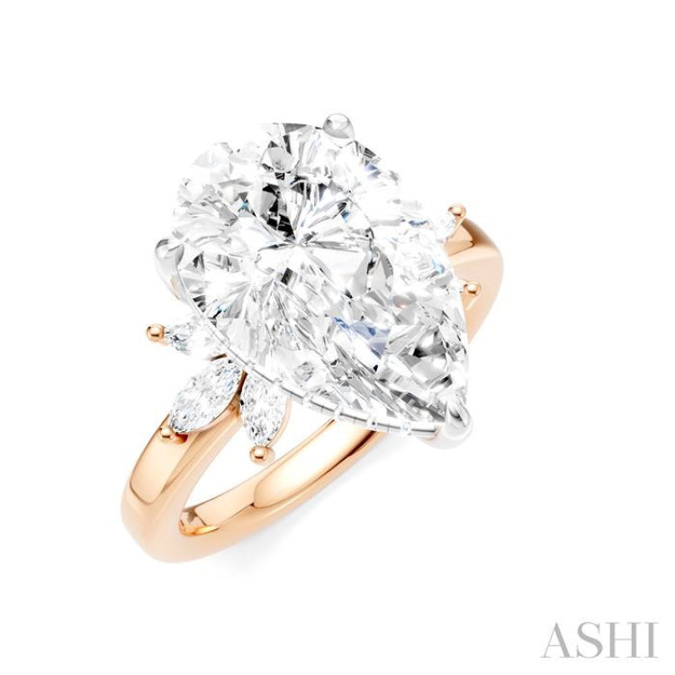 5/8 Ctw Akari Pear Shape Marquise and Round Cut Diamond Semi-Mount Engagement Ring in 14K Rose and White Gold