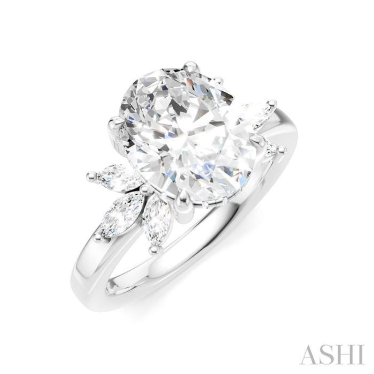 1/2 Ctw Akari Oval Shape Marquise and Round Cut Diamond Semi-Mount Engagement Ring in 14K White Gold