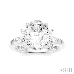 1/2 Ctw Akari Oval Shape Marquise and Round Cut Diamond Semi-Mount Engagement Ring in 14K White Gold