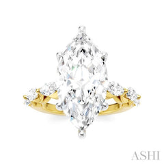 1 1/10 Ctw Marquise Shape Marquise and Round Cut Diamond Semi-Mount Engagement Ring in 14K Yellow and White Gold