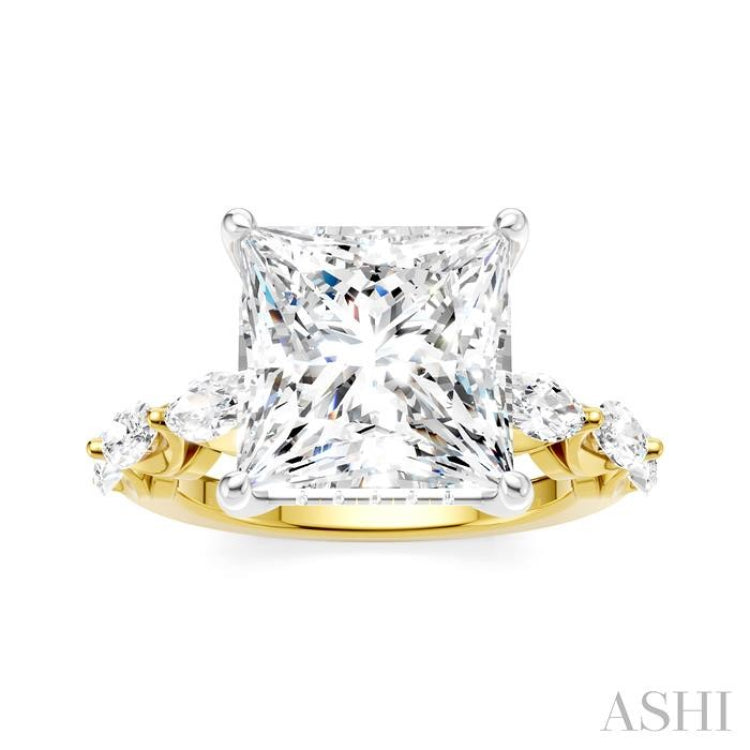 1 Ctw Princess Shape Marquise and Round Cut Diamond Semi-Mount Engagement Ring in 14K Yellow and White Gold