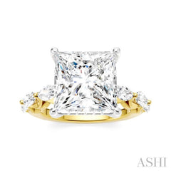 1 Ctw Princess Shape Marquise and Round Cut Diamond Semi-Mount Engagement Ring in 14K Yellow and White Gold