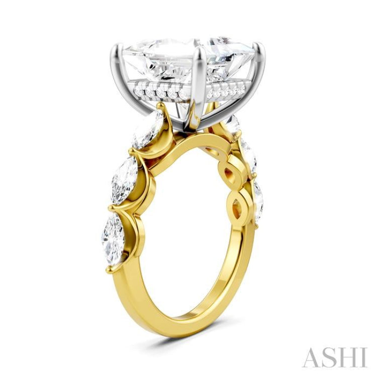 1 Ctw Princess Shape Marquise and Round Cut Diamond Semi-Mount Engagement Ring in 14K Yellow and White Gold