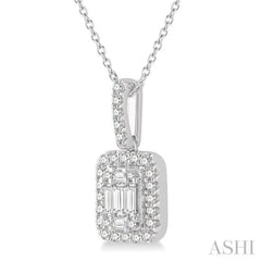 1/2 Ctw Baguette & Round Cut Fusion Diamond Pendant With Chain in 14K White Gold