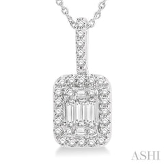 1/2 Ctw Baguette & Round Cut Fusion Diamond Pendant With Chain in 14K White Gold