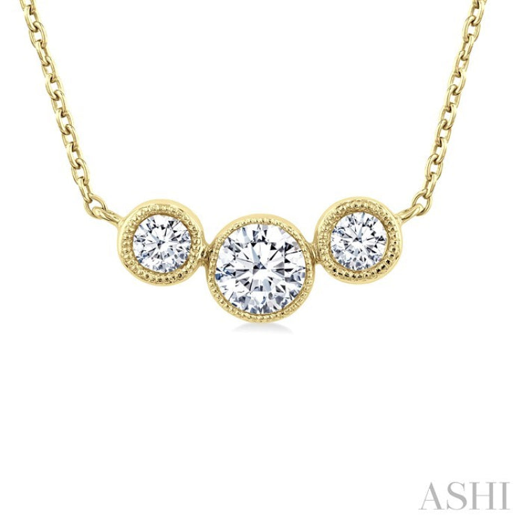 1/3 Ctw Past, Present & Future 3-Stone Bezel Set Round Cut Diamond Necklace in 14K Yellow Gold