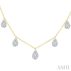 1/2 Ctw Pear Shape Mount Round Cut Diamond Dangle Necklace in 10K Yellow Gold