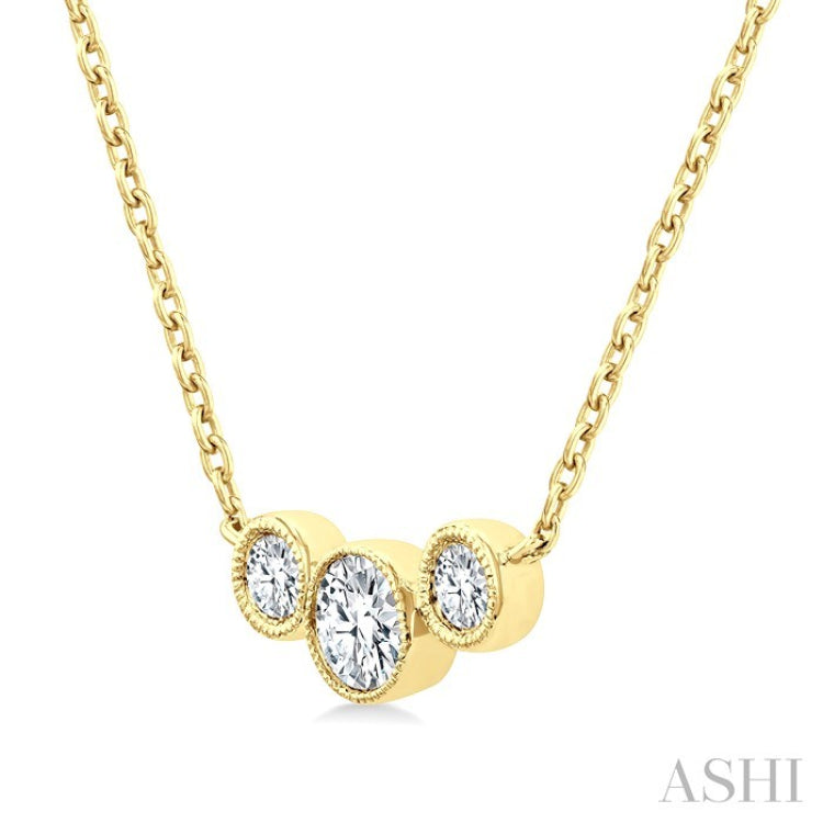 1/2 Ctw Past, Present & Future 3-Stone Bezel Set Round Cut Diamond Necklace in 14K Yellow Gold