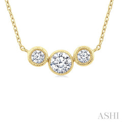 1/2 Ctw Past, Present & Future 3-Stone Bezel Set Round Cut Diamond Necklace in 14K Yellow Gold