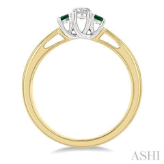 2.15 MM Round Shape Emerald and 1/6 Ctw Past, Present and Future Round Cut Diamond Precious Ring in 14K Yellow and White Gold
