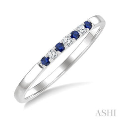 1/20 Ctw 1.55 MM Round Cut Sapphire and Round Cut Diamond Precious Fashion Band in 10K White Gold