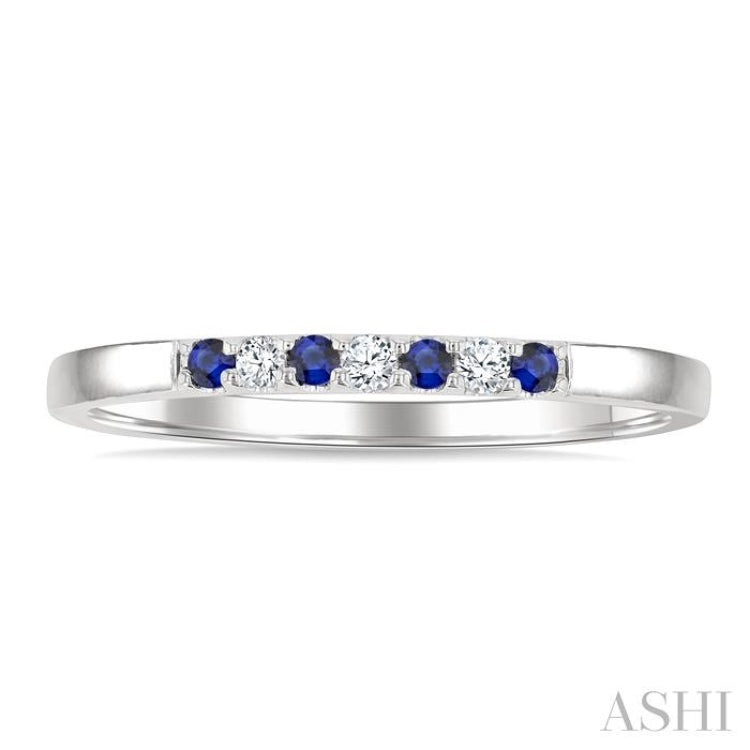 1/20 Ctw 1.55 MM Round Cut Sapphire and Round Cut Diamond Precious Fashion Band in 10K White Gold