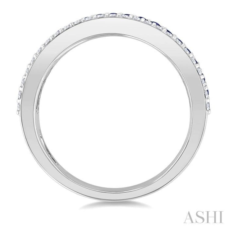 3/8 Ctw Twin Row 1.50MM Round Cut Sapphire and Round Cut Diamond Border Precious Fashion Band in 14K White Gold
